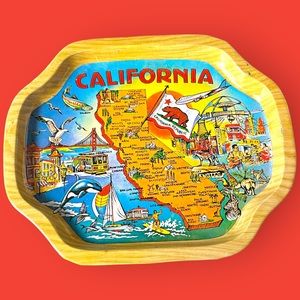 VTG United States CALIFORNIA State Themed State Map Ashtray Serving Tray 1950s